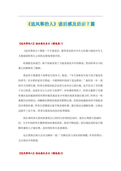 《追风筝的人》读后感及启示7篇