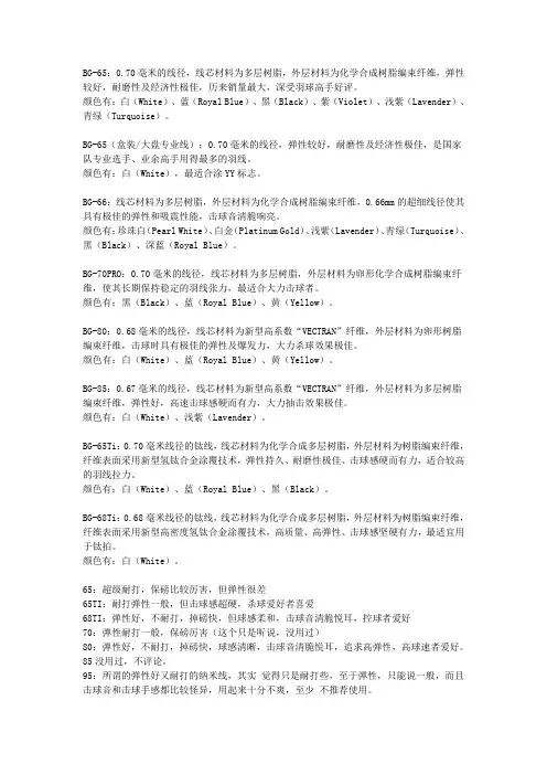 YONEX羽毛球线性能参数