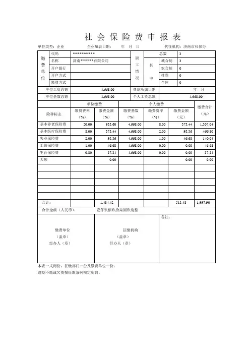 社会保险费申报表