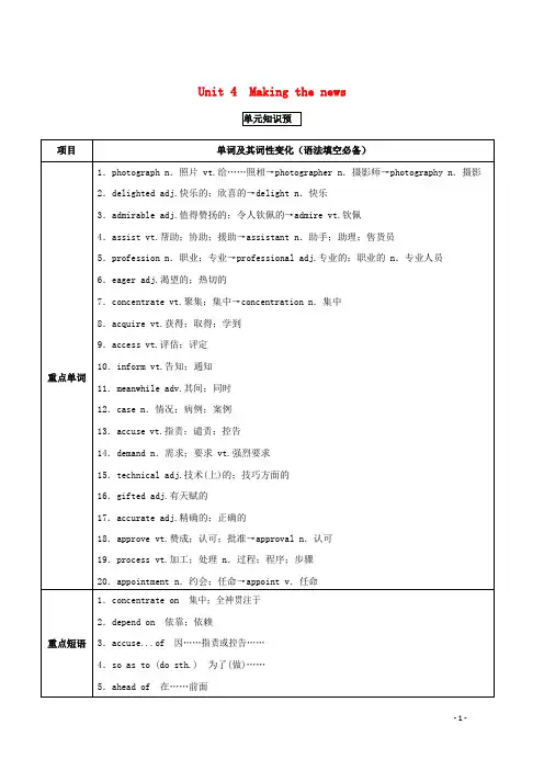 高考英语一轮复习-Unit-4-Making-the-news(讲)(含解析)新人教版必修5 (1)