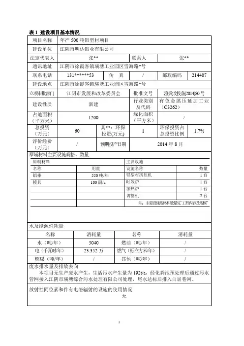 环评报告书-年产500吨铝型材项目