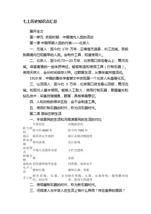 七上历史知识点汇总