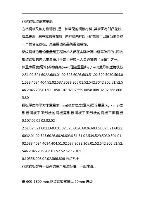 花纹钢板理论重量表