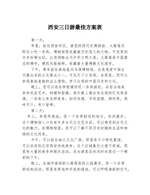 西安三日游最佳方案表