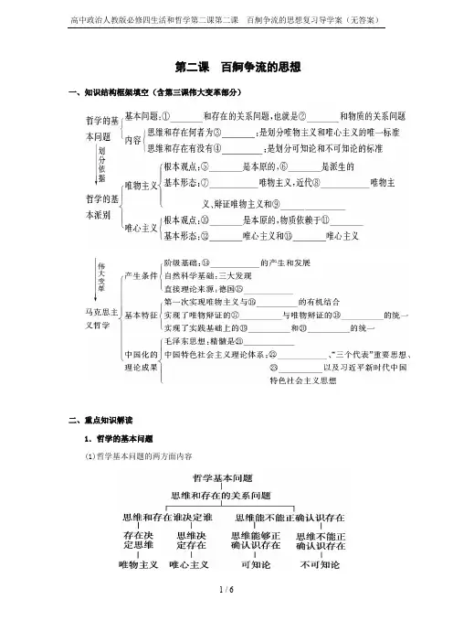 高中政治人教版必修四生活和哲学第二课第二课  百舸争流的思想复习导学案(无答案)