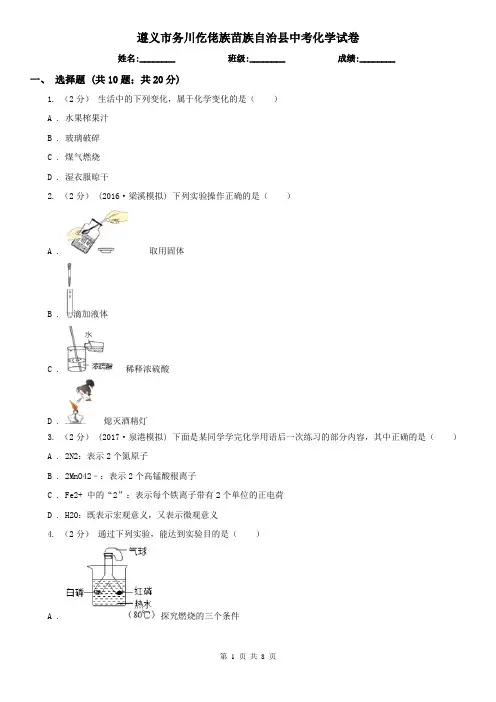 遵义市务川仡佬族苗族自治县中考化学试卷