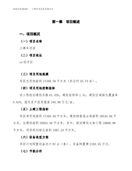 小赛车项目投资意向书