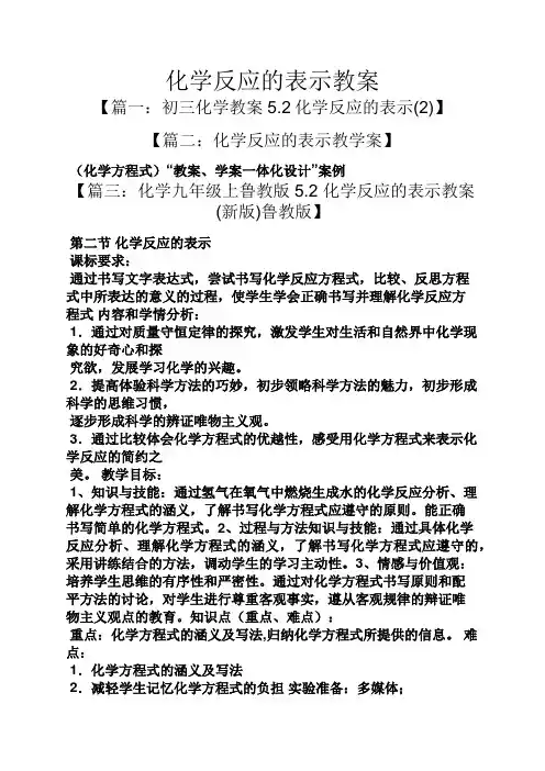 化学反应的表示教案