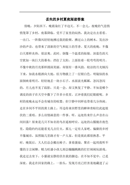 丢失的乡村夏夜阅读答案