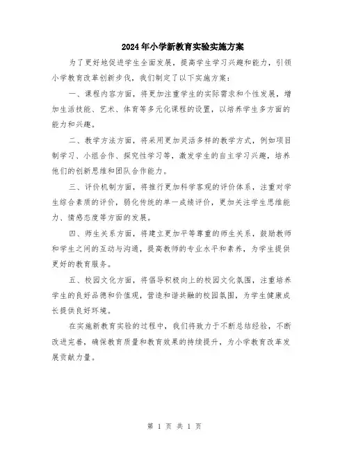 2024年小学新教育实验实施方案