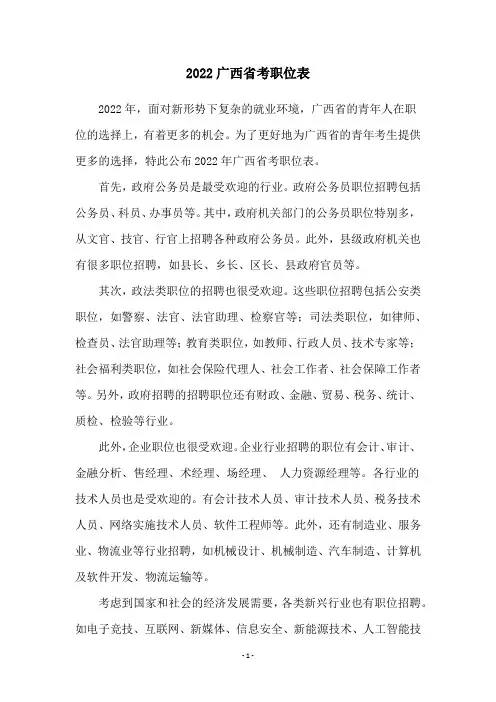 2022广西省考职位表