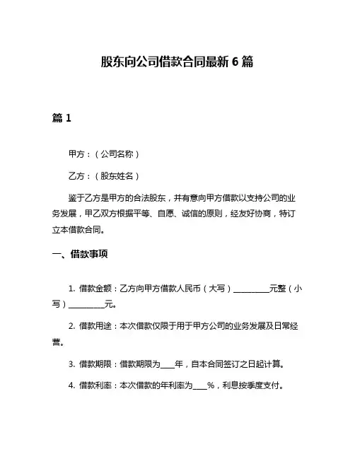 股东向公司借款合同最新6篇