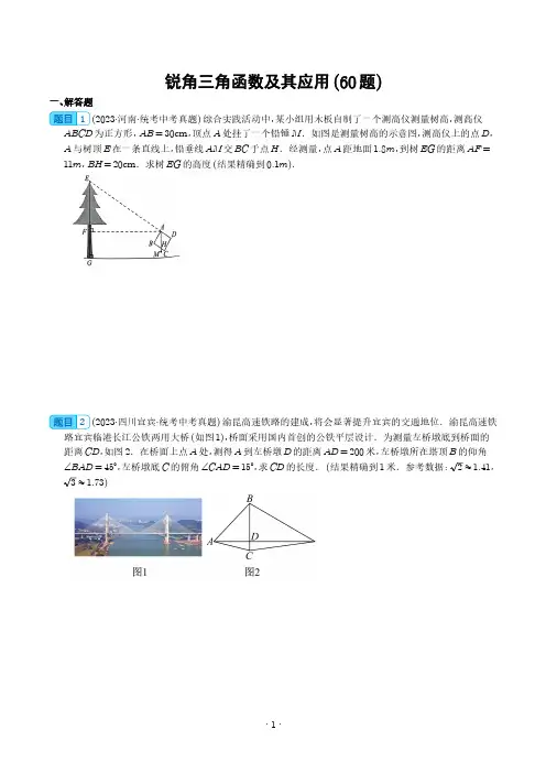 锐角三角函数及其应用(共60题)(学生版)
