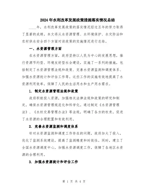2024年水利改革发展政策措施落实情况总结