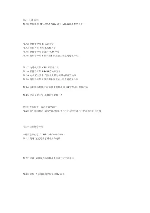 三菱伺服J2S系列报警代码及其处理方法