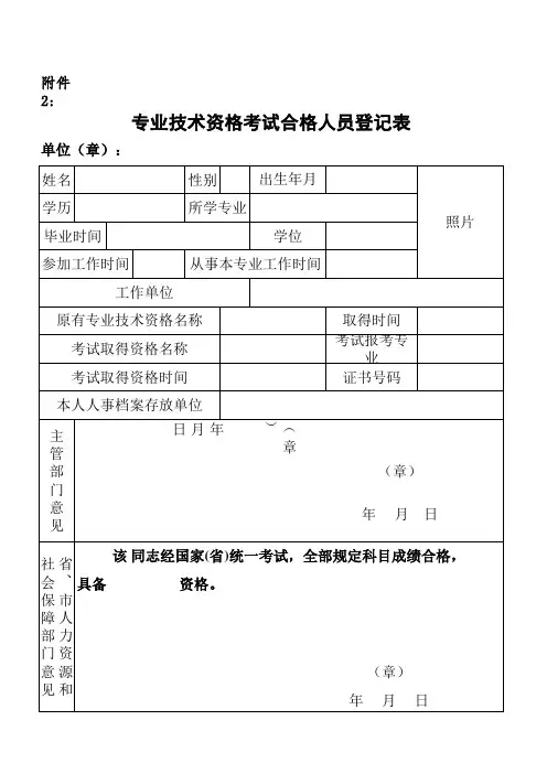 初级会计资格考试合格人员登记表