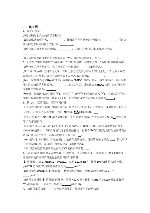 高中化学必修一第二章《海水中的重要元素—钠和氯》知识点