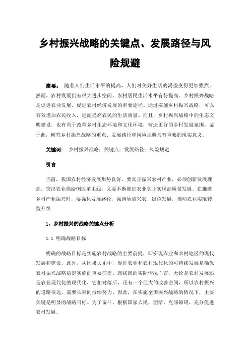 乡村振兴战略的关键点、发展路径与风险规避