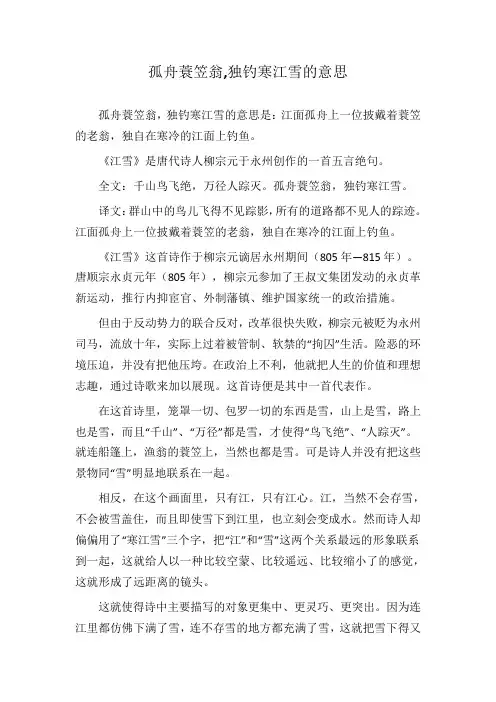 孤舟蓑笠翁,独钓寒江雪的意思