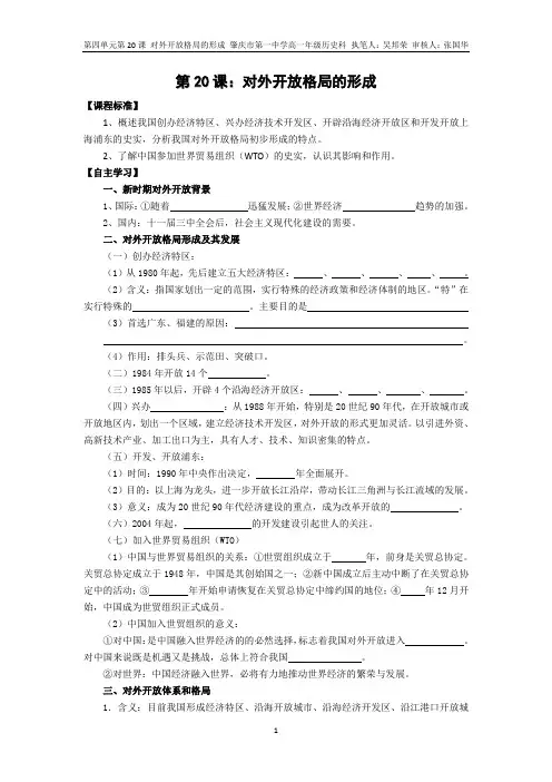 20课  对外开放格局的形成学案