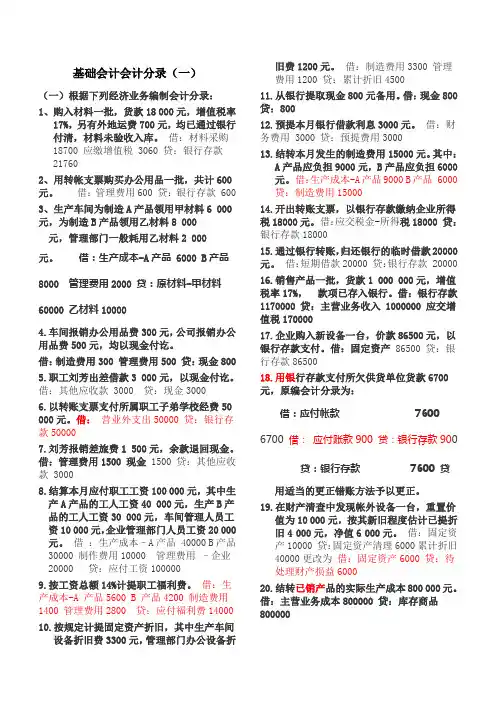 基础会计分录大全练习题及答案
