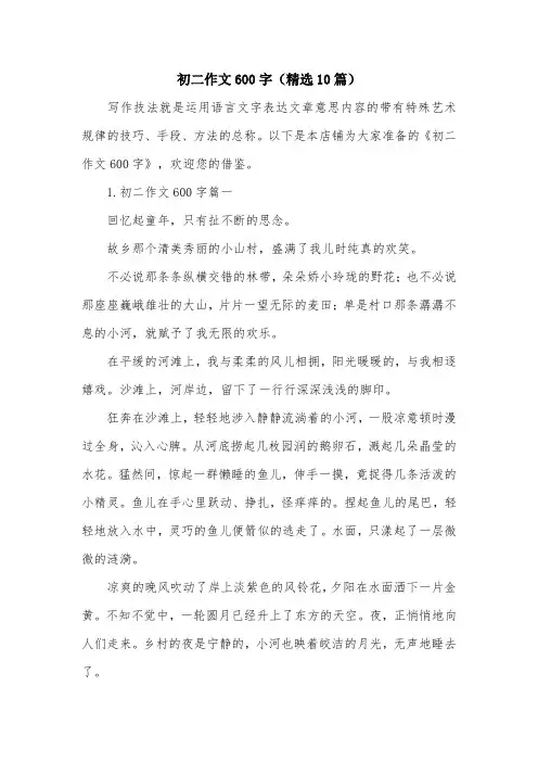 初二作文600字(精选10篇)