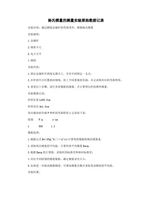 杨氏模量的测量实验原始数据记录