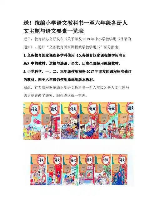 统编小学语文教科书一至六年级各册人文主题与语文要素一览表