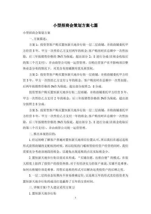 小型招商会策划方案七篇