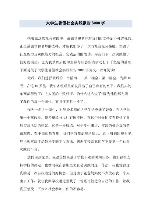 大学生暑假社会实践报告3000字