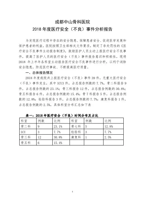 2018年度医疗安全(不良)事件分析报告
