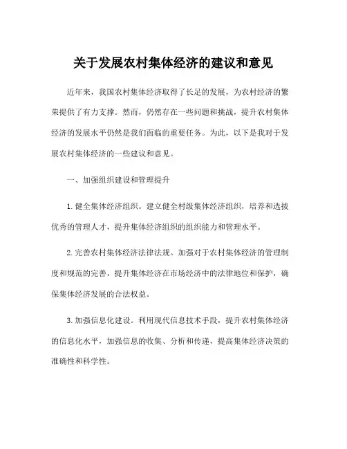 关于发展农村集体经济的建议和意见