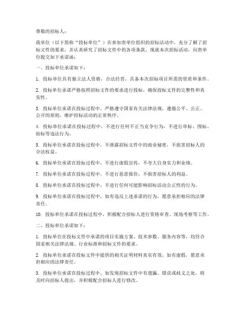 招标文件备案承诺函