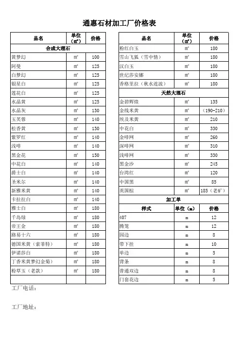 石料报价单