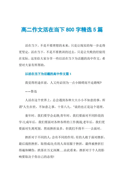 高二作文活在当下800字精选5篇