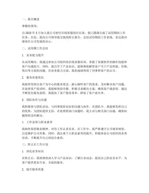 在线客服转正报告