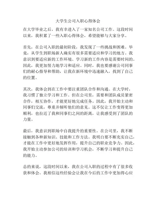 大学生公司入职心得体会
