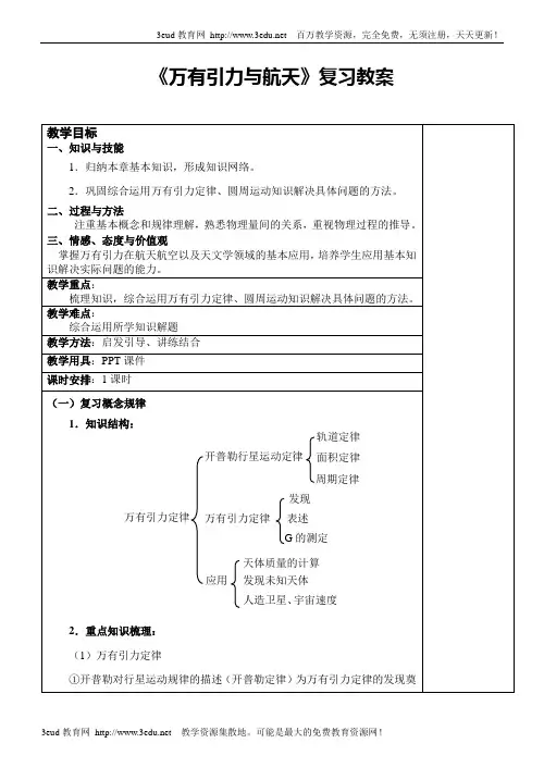 万有引力与航天复习教案
