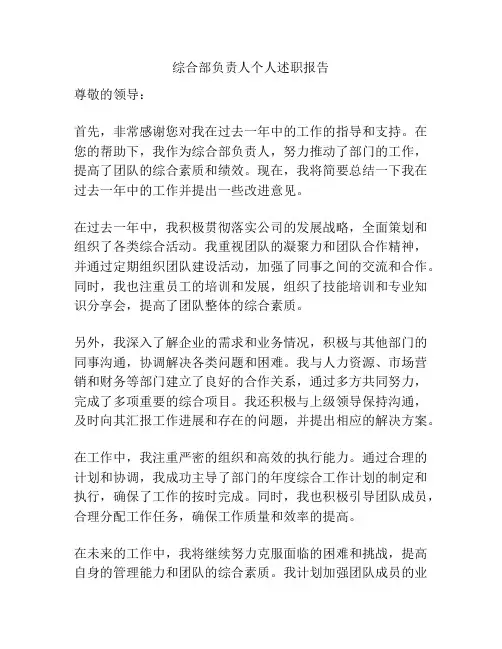 综合部负责人个人述职报告