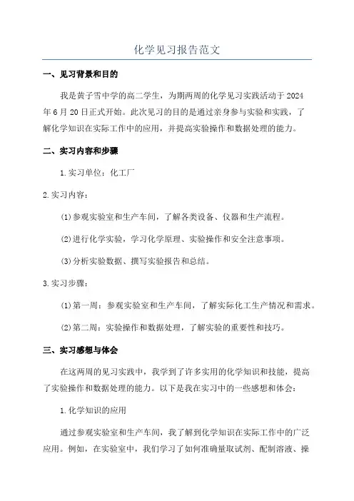 化学见习报告范文