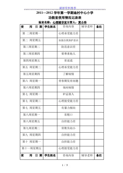 心理辅导室使用记录表