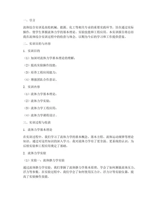 流体综合实训总结报告范文