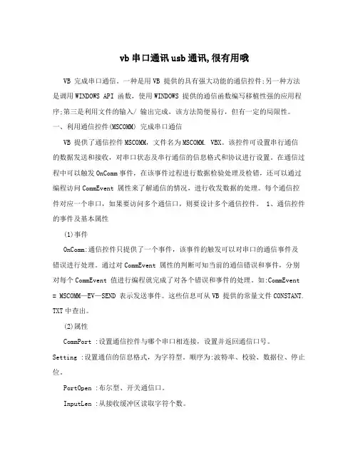 vb串口通讯usb通讯,很有用哦