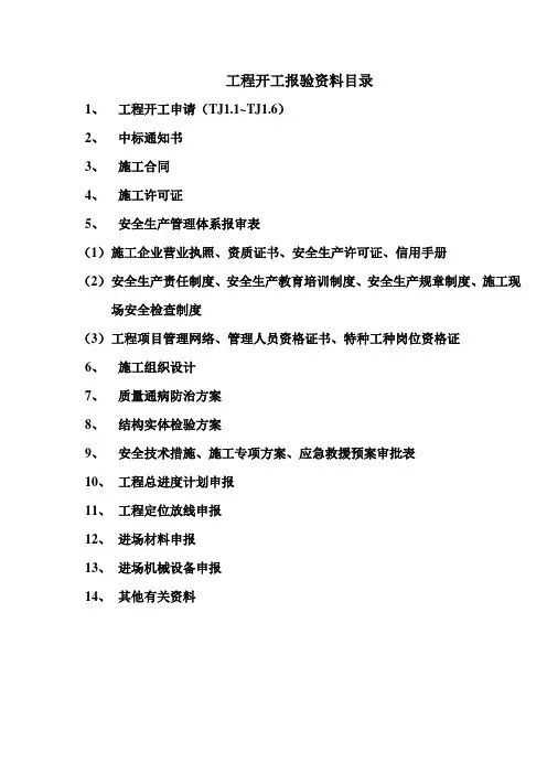 (施工单位)工程开工报验资料目录