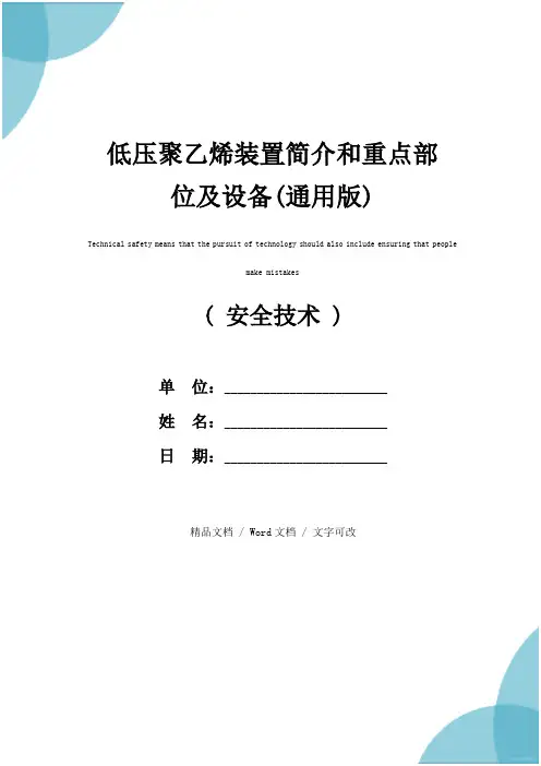 低压聚乙烯装置简介和重点部位及设备(通用版)