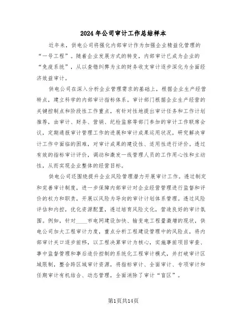 2024年公司审计工作总结样本(五篇)
