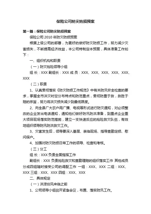 保险公司防灾防损预案