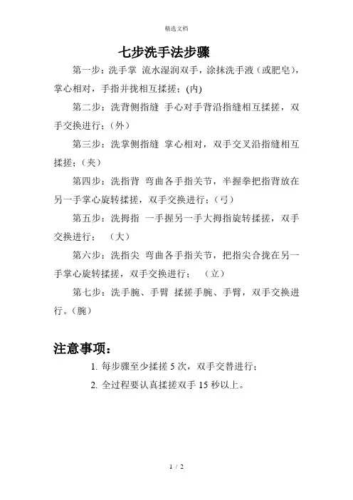 七步洗手法及洗手指征