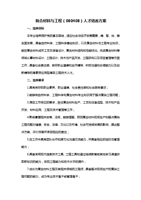 复合材料与工程(080408)人才培养方案