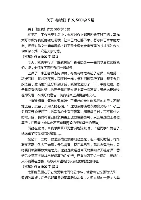 关于《挑战》作文500字5篇